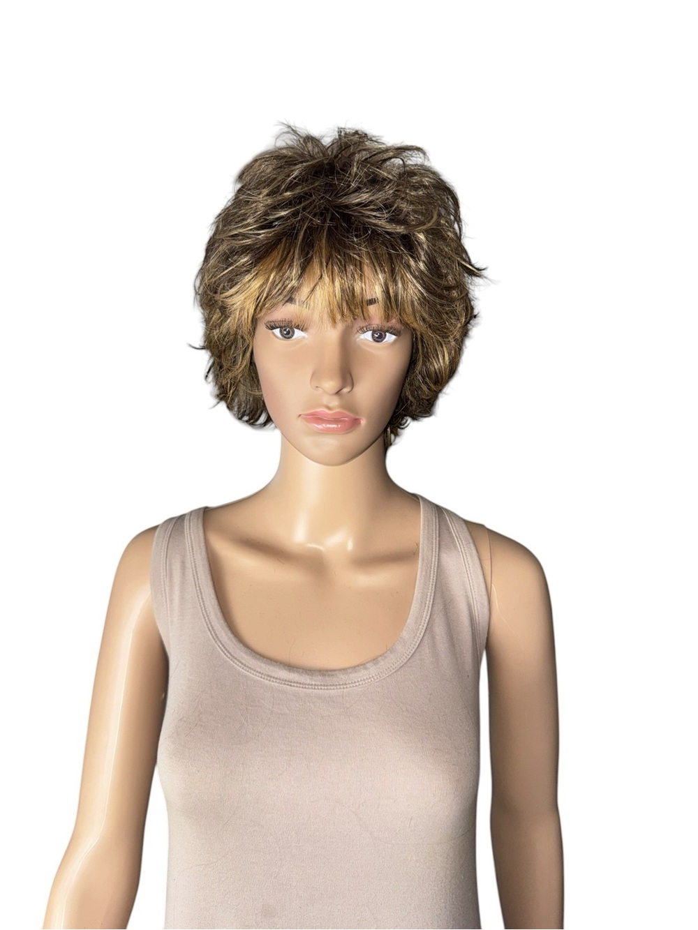 Brown With Blonde Highlights Medium Length Shag Layered Wig - Picture 4 of 8